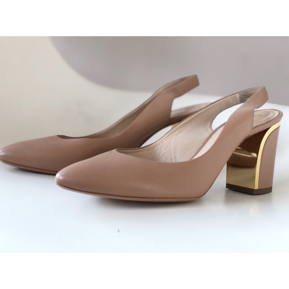 Chloé Nude Slingback Pumps with Gold Trim